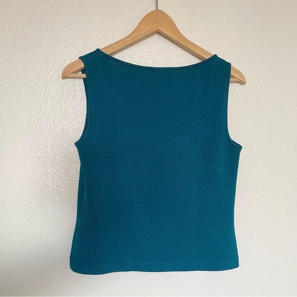 St. John Collection Santana Knit Teal Blue Shell Tank Wool Rayon Silk Sleeveless - Picture 3 of 15